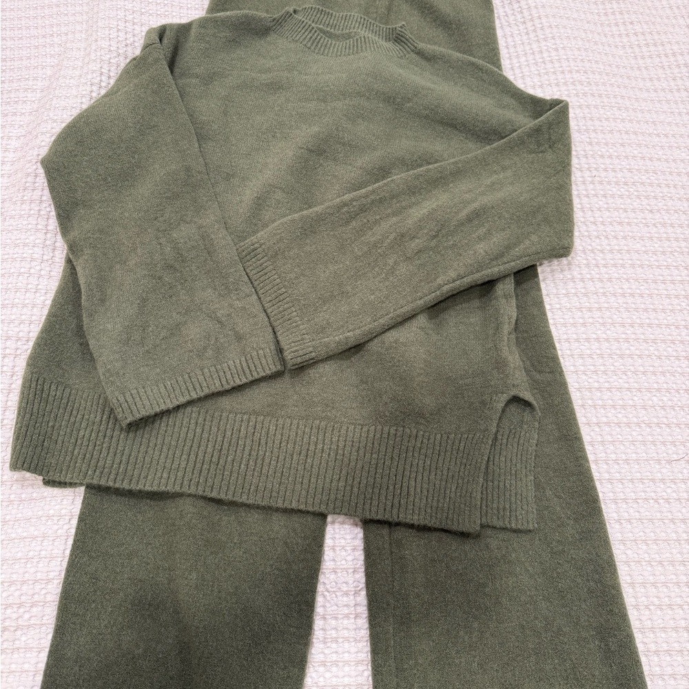 Olive Green Knit Sweater and Pants Set